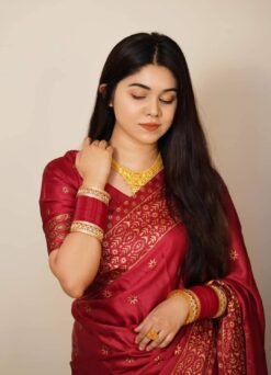 প্রিমিয়াম বধুয়া বেনারসি জাপানি সিল্ক শাড়ী  + ম্যাচিং ব্লাউজ পিস SC-03 - Image 3