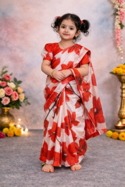 বেবি রেডি হাফ সিল্ক প্রিন্ট শাড়ি ( code 47 )