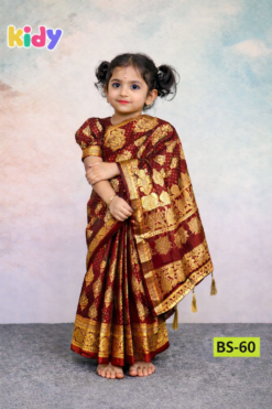 বেবি রেডি (মেরুন) জরি কাতান শাড়ি ( Code 60)