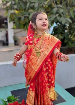 বেবি রেডি লাল কাতান শাড়ি ( code 62 )