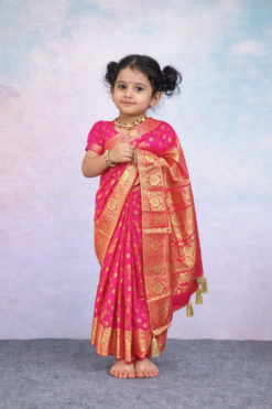 বেবি রেডি গোলাপি কাতান শাড়ি ( code 3 )