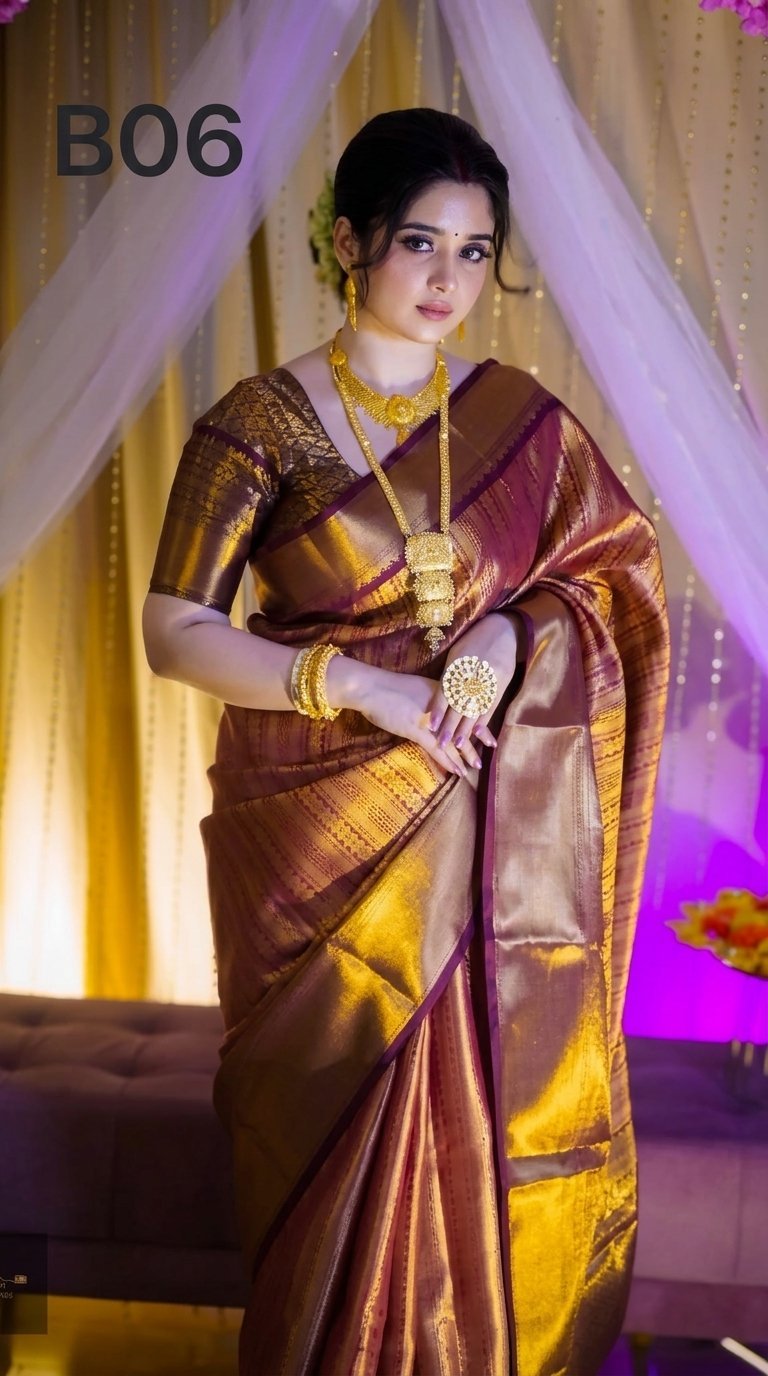 Code-B06 কাঞ্জিভরম কাতান শাড়ি ব্লাউজ পিসসহ