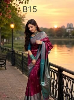 Code-B15 কাঞ্জিভরম কাতান শাড়ি ব্লাউজ পিসসহ