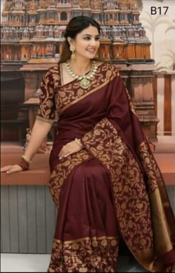 Code-B17 কাঞ্জিভরম কাতান শাড়ি ব্লাউজ পিসসহ