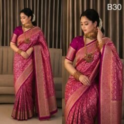 Code-B30 কাঞ্জিভরম কাতান শাড়ি ব্লাউজ পিসসহ