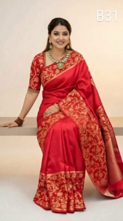 Code-B31 কাঞ্জিভরম কাতান শাড়ি ব্লাউজ পিসসহ